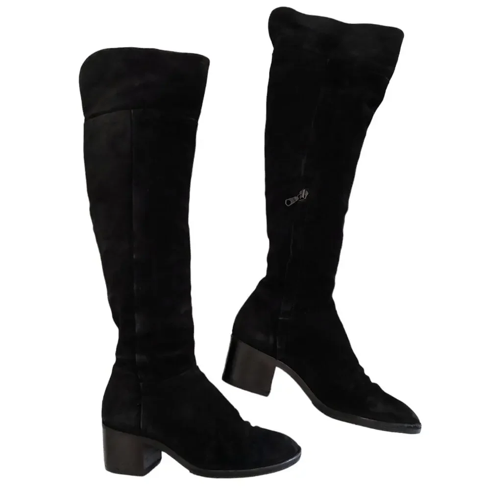 RAG & BONE Ashby suede leather black casual over the knee block heel boots 37 7